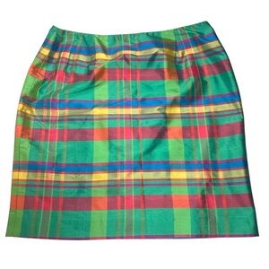 Lauren Ralph Lauren Green Plaid Silk Taffeta Women's Lined Pencil Skirt  Size 10